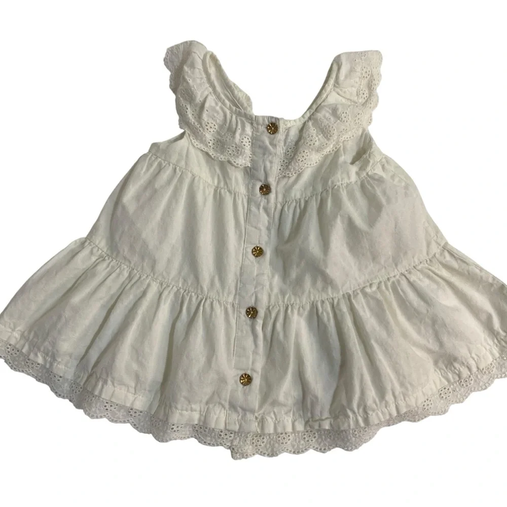 Artisan Ny Top Capri Pants 2-Piece Set White Baby Dress Yellow Accents Cotton